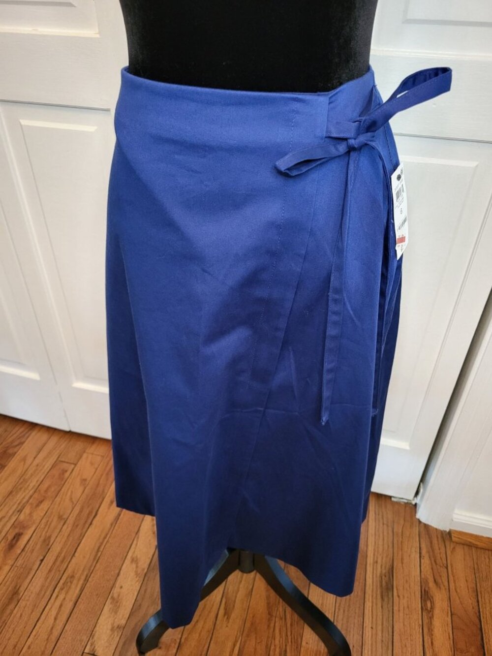 NWT Alfani Navy Blue Faux Wrap Midi Skirt 6 Old Money Preppy Nautical Classic - Picture 1 of 11